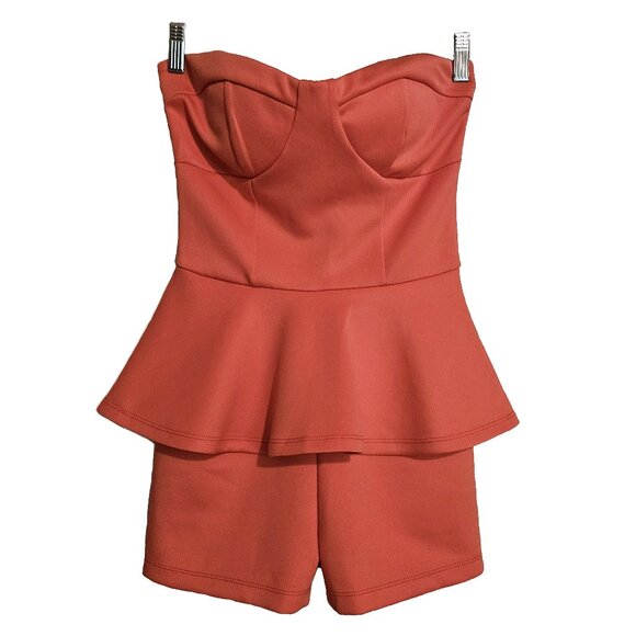 NWT UK2LA Coral Sweetheart Neckline Bustier Bodice Peplum Romper Size Small - Picture 1 of 10